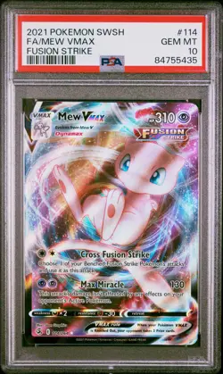2021 POKEMON SWORD & SHIELD FUSION STRIKE #114 FULL ART/MEW VMAX PSA 10 - Image 1