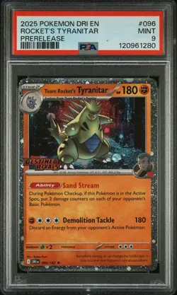 2025 POKEMON DRI EN-DESTINED RIVALS PRERELEASE TEAM ROCKET'S TYRANITAR PSA 9 - Image 1