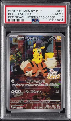 2023 POKEMON JAPANESE SV-P PROMO #098 DETECTIVE PIKACHU PSA 10 - Image 1