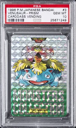 1996 POKEMON JPN BANDAI CARDDASS VENDING #3 VENUSAUR-PRISM PSA 10 - Image 1