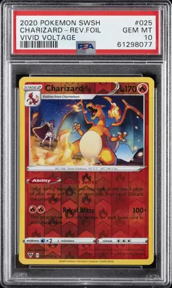 2020 POKEMON SWORD & SHIELD VIVID VOLTAGE #025 CHARIZARD-REVERSE FOIL PSA 10 - Image 1