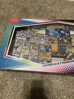 PRISMATIC EVOLUTIONS Lucario EX and Tyranitar EX Premium Collection In Hand!! - Image 4