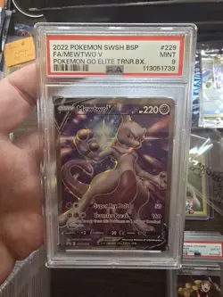 2022 MEWTWO V #229 POKEMON GO ETB BLACK STAR PROMO PSA 9 - Image 1