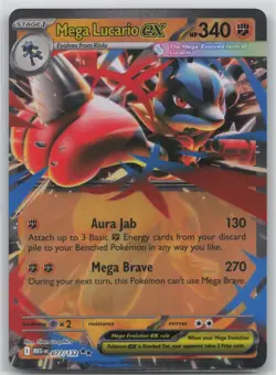 Pokemon Card Mega Lucario ex Double Rare ME01: Mega Evolution 077/132 NM - Image 1
