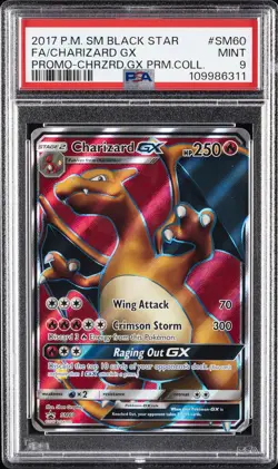 2017 POKEMON SM BLACK STAR PROMO #SM60 FULL ART/CHARIZARD GX PSA 9 - Image 1