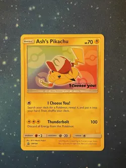 1x 2017 Pokemon ASH‘S PIKACHU I CHOOSE YOU! STAMP SM108 BLACK STAR PROMO Near Mi - Image 1