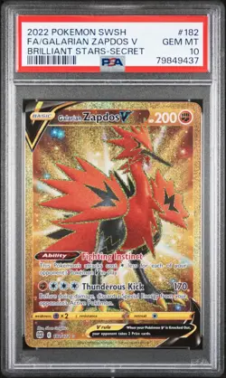 2022 POKEMON SWORD & SHIELD BRILLIANT STARS FULL ART/GALARIAN ZAPDOS V PSA 10 - Image 1