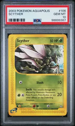 2003 Pokemon Aquapolis # 106 Scyther Non Holo PSA 10 Card GEM MINT! Free Ship! - Image 1