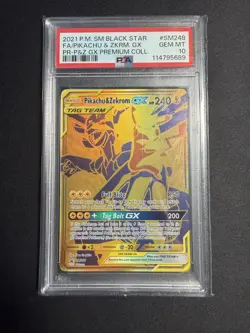PSA 10 Pikachu & Zekrom GX Tag Team SM248 Promo Sun & Moon Pokemon Gold Card - Image 1