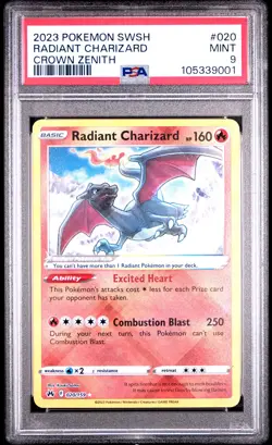 2023 POKEMON SWORD & SHIELD CROWN ZENITH #020 RADIANT CHARIZARD PSA 9 - Image 1