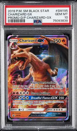 2019 POKEMON SM BLACK STAR PROMO #SM195 CHARIZARD GX PSA 10 - Image 1