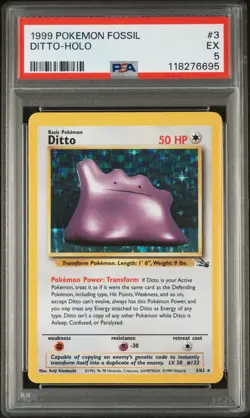 1999 Pokemon Fossil WOTC Ditto Holo #3 PSA 5 (NEW CERT) - Image 1