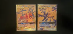 Reshiram & Charizard GX and Pikachu & Zekrom GX Pokemon Gold Promo Tag Team Lot - Image 1