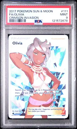 2017 POKEMON SUN & MOON CRIMSON INVASION #111 FULL ART/OLIVIA PSA 9 - Image 1