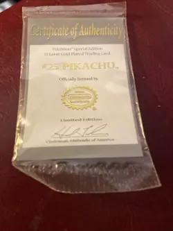 Pokemon Certificate of Authenticity 23k Gold Plated #25 PIKACHU Sealed NEW - Image 1
