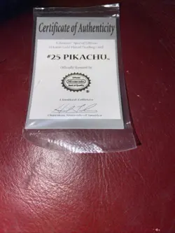 Pokemon Certificate of Authenticity 23k Gold Plated #25 PIKACHU Sealed NEW - Image 3