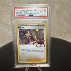 Marnie 2021 Pokemon SWSH BSP Premium Tournament Collection Holo #120 PSA 10 - Image 1
