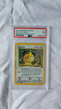 2000 Pokemon Black Star Promo GAME BOY #10 Meowth Holo PSA 7 - Image 1