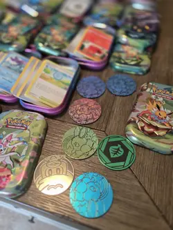 Pokemon Prismatic Evolutions Mini Tin Set HUGE LOT Of 20 LOTS OF CARDS COINS - Image 5