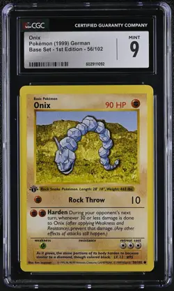 CGC 9 Onix 1999 Base Set 1st Edition 56/102 Pokemon Card - Image 1