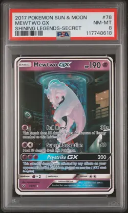 2017 POKEMON SUN & MOON SHINING LEGENDS SECRET #78 MEWTWO GX PSA 8 - Image 1