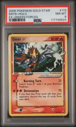 2005 POKEMON EX UNSEEN FORCES GOLD STAR #113 ENTEI-HOLO PSA 8 - Image 1