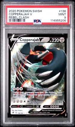 2020 POKEMON SWORD & SHIELD REBEL CLASH #136 COPPERAJAH V PSA 9 - Image 1