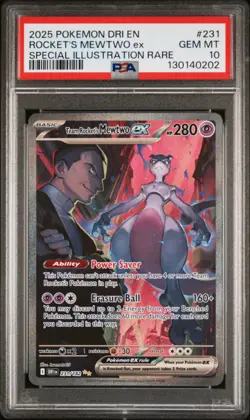2025 Pokemon DRI EN Rocket's Mewtwo ex 231/182 Special Illustration Rare PSA 10 - Image 1