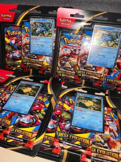 Lot of 4 Packs of Pokemon Mega Evolution - 3 Pack Blister with Promo Card - Image 1