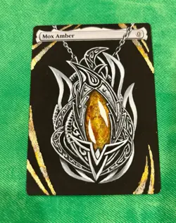 Mox Amber MTG Altered art MAGIC Hand Painted Gold Foil Card -art-dark- - Image 1