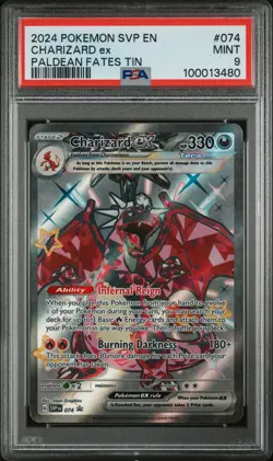 2024 POKEMON SVP EN-SV BLACK STAR PROMO PALDEAN FATES TIN CHARIZARD EX PSA 9 - Image 1