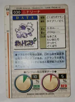 NIDORINA 030 RED 1996 BANDAI CARDDASS VENDING POKEMON CARD POCKET MONSTERS LP - Image 2