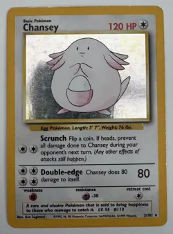 Chansey Pokemon Card Holo 3/102 Base Set Rare Unlimited Print Original LP - Image 1