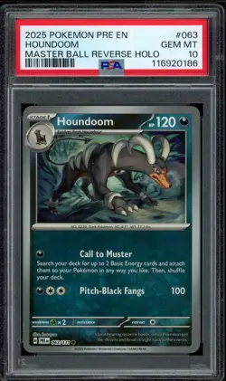 2025 PSA 10 Pokemon Prismatic Evolutions Houndoom Master Ball Rev 063/131 card - Image 1