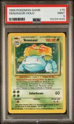 1999 Pokemon Base Set Venusaur Holo Card #15 - PSA 9 Cert - Mint Rare - Image 1