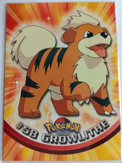 Pokemon - Growlithe #58 Topps TV Animation Black Logo Non-Holo 2nd Print NM - Image 1