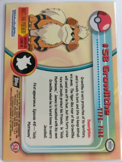 Pokemon - Growlithe #58 Topps TV Animation Black Logo Non-Holo 2nd Print NM - Image 2