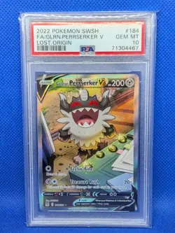 2022 POKEMON SWSH LOST ORIGIN 184/196 FULL ART GALARIAN PERRSERKER - PSA 10 - Image 1