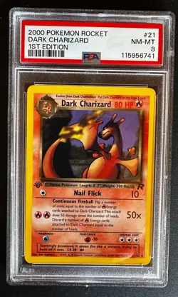 2000 Pokemon TEAM ROCKET 1st Edition DARK CHARIZARD 21/82 PSA graded 8 NM- MT - Image 1