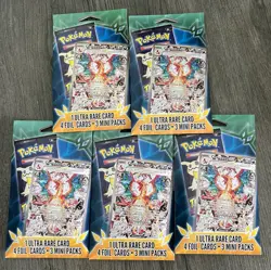 Pokemon mini Pack 3 Packs 1 Ultra Rare 4 Foil Cards x5 - Image 1