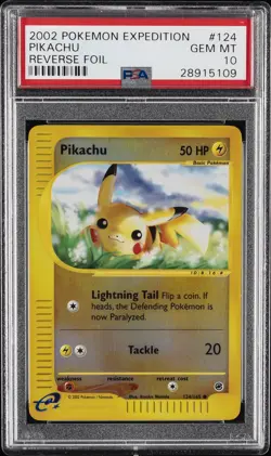 2002 POKEMON EXPEDITION #124 PIKACHU-REVERSE FOIL PSA 10 - Image 1