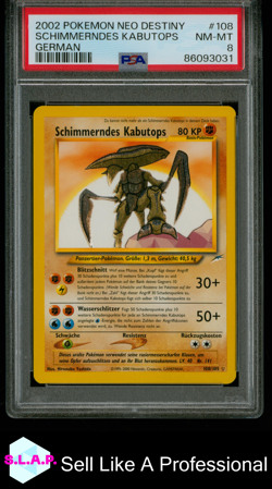 SCHIMMERNDES KABUTOPS GERMAN POKEMON NEO DESTINY 2002 108 PSA 8 - Image 1