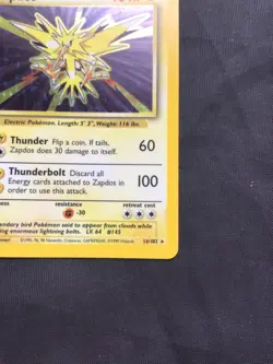 Pokemon Cards: Base Set Rare Holo: Zapdos 16/102 - Image 5