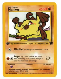 Pokemon Card: Mankey 61/82 1st Edition Team Rocket Set Rare! EXC - Image 1