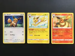 3x Pokemon Eevee, Jolteon & Flareon Rare Card Bundle - Vivid Voltage TCG NM - Image 1