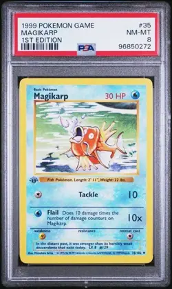 1999 POKEMON BASE SET 35 MAGIKARP 1ST EDITION PSA 8 NM-MT - Image 1