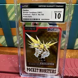 💥1997 Zapdos Bandai Carddas Prism Holo #145 Pocket Monsters Pokemon CGC 10💥 - Image 1