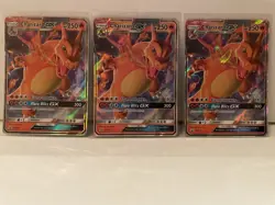 3x Charizard GX SM211 Black Star Promo Hidden Fates Lot Near Mint Pokemon Cards - Image 1