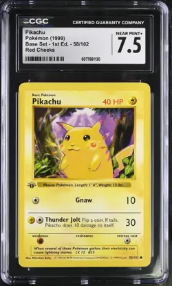 CGC 7.5 Pikachu Base Set 1st Edition Shadowless 58/102 Red Cheeks Pokemon Card - Image 1
