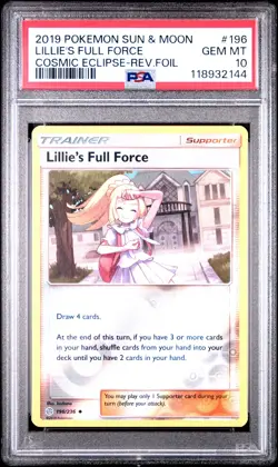 2019 POKEMON SUN & MOON COSMIC ECLIPSE LILLIE'S FULL FORCE-REVERSE FOIL PSA 10 - Image 1